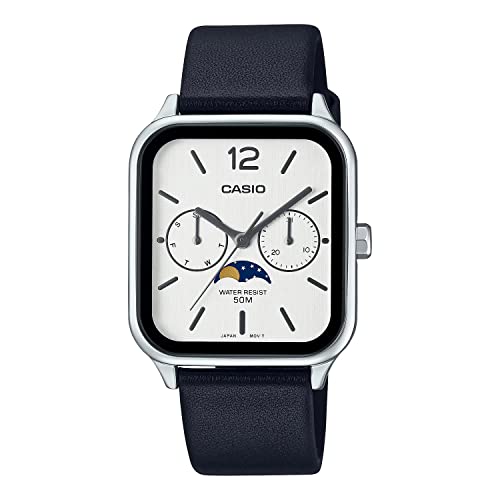 [カシオ] CASIO スタンダード ムーンフェイズ Moon phase アナログ メンズ 腕時計 MTP-M305L-7AV ブラックレザーバンド シルバー 海外モデル [並行輸入品]